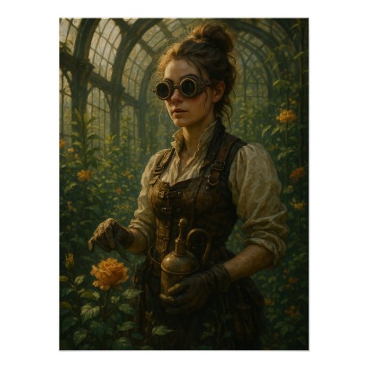 Steampunk Victorian Gardener Art ポスター (正面)