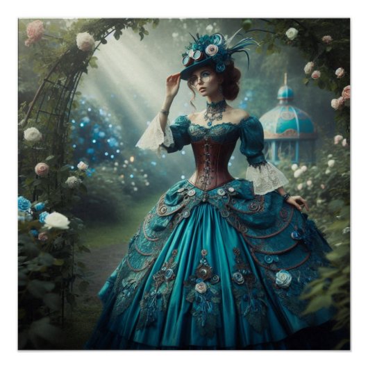 Steampunk Vintage Victorian Garden Lady ポスター (正面)