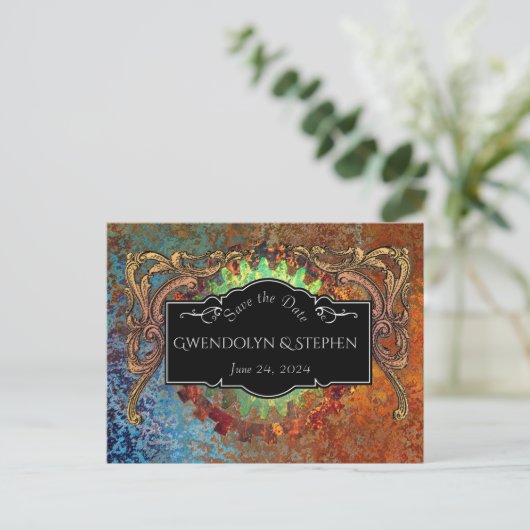 Steampunk Vintage Wedding "Save The Date" ポストカード (スタンド正面)