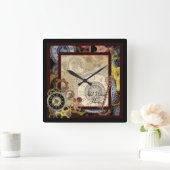 Steampunk wallclock square – 名前を追加カスタマイズ スクエア壁時計 (ホーム)