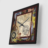 Steampunk wallclock square – 名前を追加カスタマイズ スクエア壁時計 (傾斜)