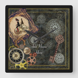 Steampunk wallclock square – 名前を追加カスタマイズ スクエア壁時計