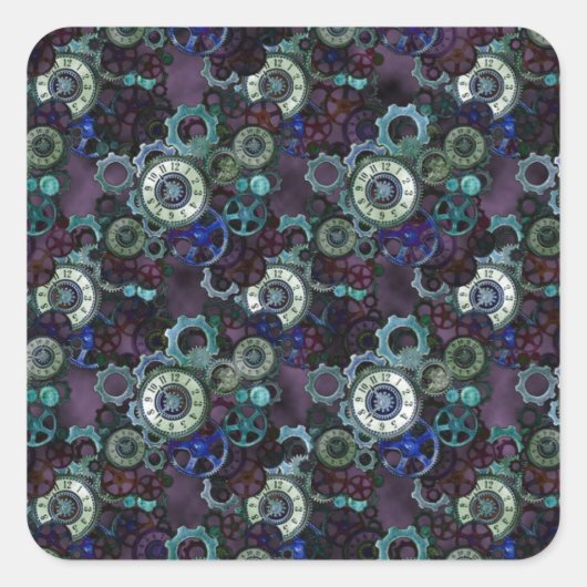 steampunk watch parts – 紫のプリントby LeahG スクエアシール (正面)