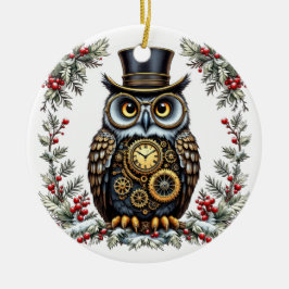 Steampunk Weihnachts-Eule セラミックオーナメント
