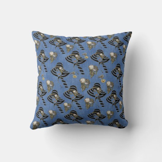 Steampunk with Ladies Hats on Blue Denim クッション (裏面)