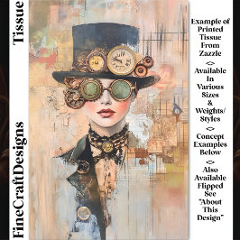 Steampunk Woman CollageポートレートDJ9L Decompage 薄葉紙