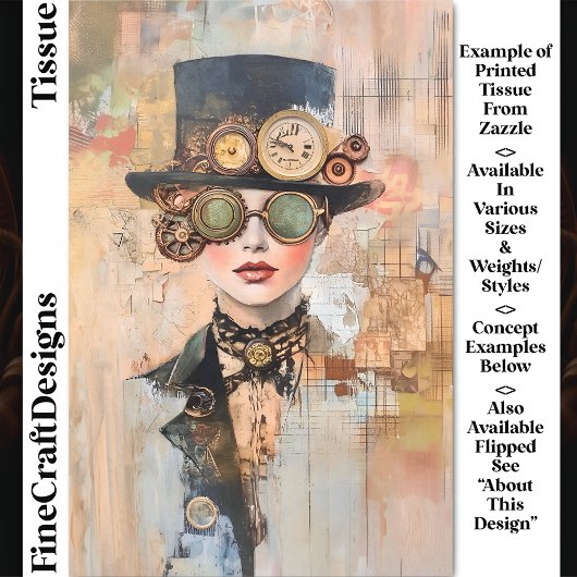 Steampunk Woman CollageポートレートDJ9L Decompage 薄葉紙