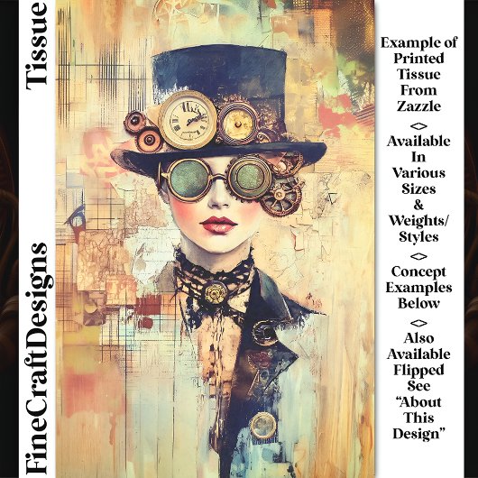 Steampunk Woman CollageポートレートDJ9RF Decompage 薄葉紙