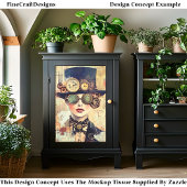 Steampunk Woman CollageポートレートDJ9RF Decompage 薄葉紙