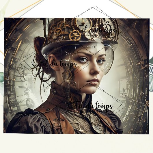 Steampunk Woman Decoupage vé3 薄葉紙