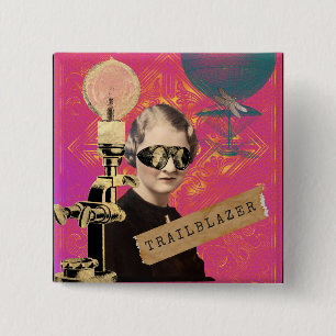 Steampunk Woman Trailblazer Pop Art  缶バッジ