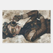 Steampunk women decoupage paper ラッピングペーパーシート (正面)