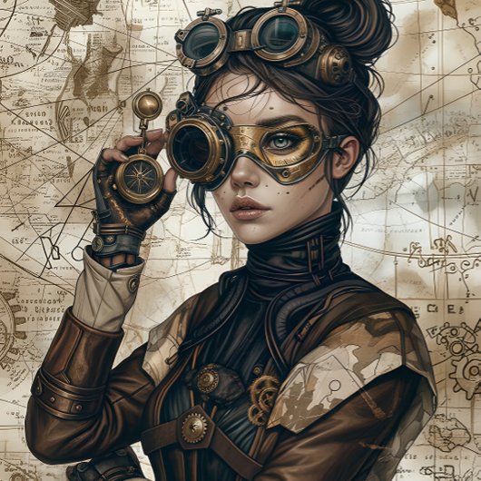 Steampunk women decoupage paper ラッピングペーパーシート