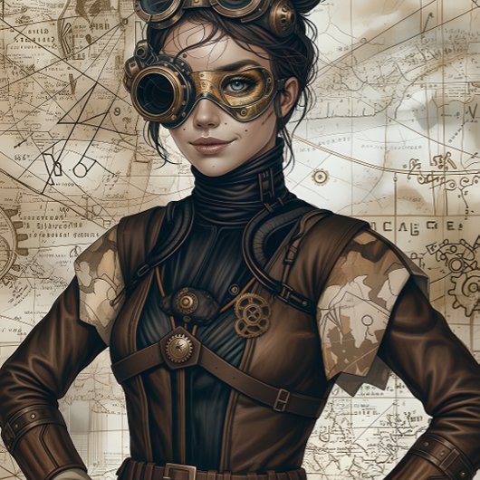 Steampunk women decoupage paper ラッピングペーパーシート