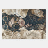 Steampunk women decoupage paper ラッピングペーパーシート (正面)