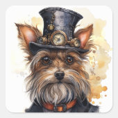 Steampunk Yorkshire Terrier Dog スクエアシール (正面)