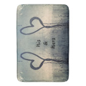 SteamyハートズHisとHer Beige Blue Gray バスマット (正面縦)