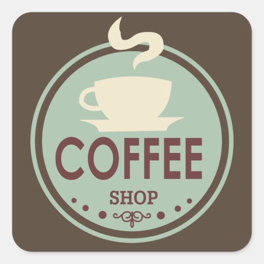 Steamy Coffee shop word art businessステッカー スクエアシール (正面)