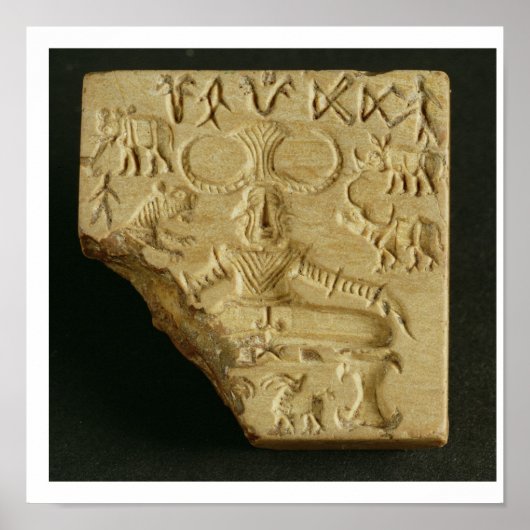 Steatite Pasupati seal, Mohenjodaro, 2300-1750 BC ポスター (正面)