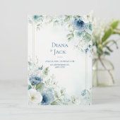 Steel Blue Botanical Rose Gold Double Frame 招待状 (スタンド正面)