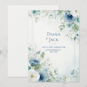 Steel Blue Botanical Rose Gold Double Frame 招待状 (正面/裏面)