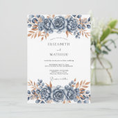 Steel Blue Bronze Botanical Wedding 招待状 (スタンド正面)
