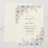 Steel Blue Graceful Spring Wedding 招待状 (正面/裏面)