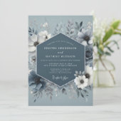 Steel Blue Icy Blossom Wedding 招待状 (スタンド正面)