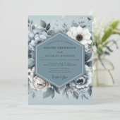 Steel Blue Monotone Flora Wedding 招待状 (スタンド正面)