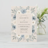 Steel Blue Sophisticated Floral Wedding 招待状 (スタンド正面)