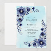 Steel Blue Splendid Winter Wedding 招待状 (正面/裏面)