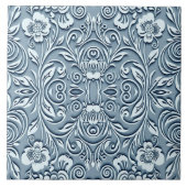 Steel Blue Symmetrical Embossed Floral Design タイル (正面)