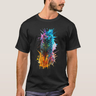 Steel CATシルエットin Long Winter CAT Cyborg Pose Tシャツ