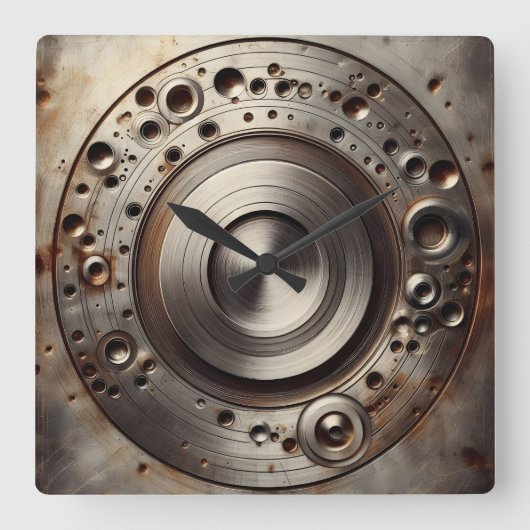 steel circles, dents and pits スクエア壁時計 (正面)