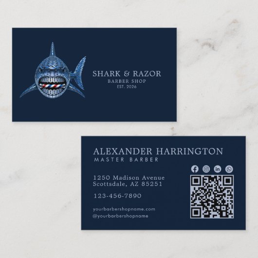 Steel Shark Professional Barber Shop QRコード 名刺 (正面/裏面)
