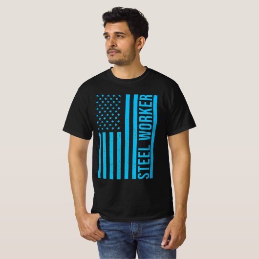 Steel Worker Blue Flag Patriotic Tシャツ (正面フル)