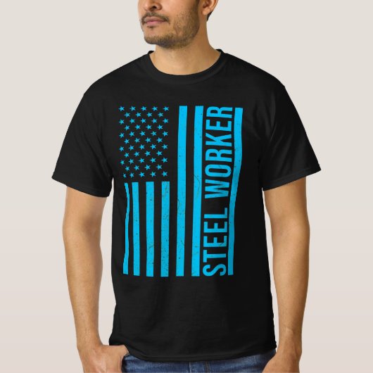 Steel Worker Blue Flag Patriotic Tシャツ (正面)