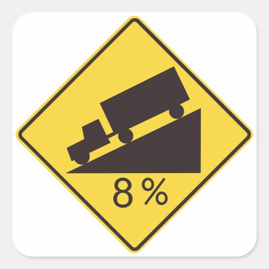 Steep Grade Traffic Sign Trucking Hauling Caution スクエアシール (正面)