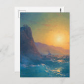 Steep rocky coast and a rough sea at sunset ポストカード (正面/裏面)