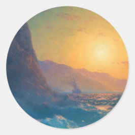 Steep rocky coast and a rough sea at sunset ラウンドシール