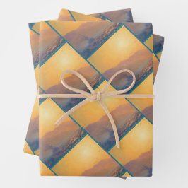 Steep rocky coast and a rough sea at sunset ラッピングペーパーシート