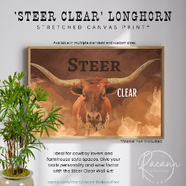 "Steer Clear" ロングホーン スタretched キャンバスプリント
