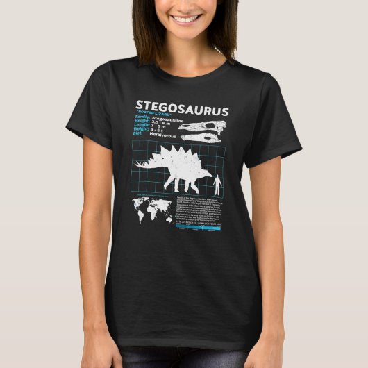 Stegosaurusファクトシート恐竜の事実 Tシャツ (正面)