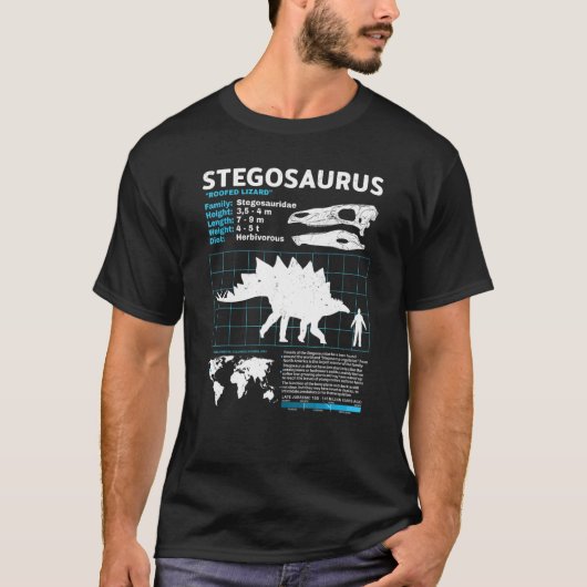Stegosaurusファクトシート恐竜の事実 Tシャツ (正面)