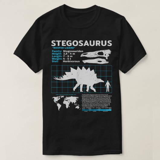 Stegosaurusファクトシート恐竜の事実 Tシャツ (デザイン正面)