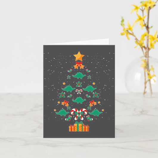 Stegosaurus Dinosaur Christmas Tree Xmas Long Slee カード (黄色い花)