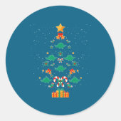 Stegosaurus Dinosaur Christmas Tree Xmas Long Slee ラウンドシール (正面)
