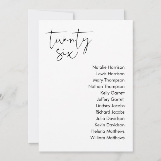 STELLAの結婚シーティングカード – テーブル26 招待状 (裏面)