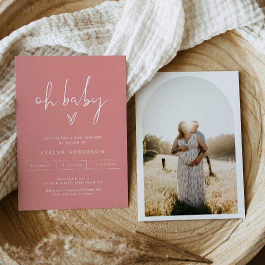 STELLAミニマリスト写真ピンクOh赤ちゃんシャワー 招待状