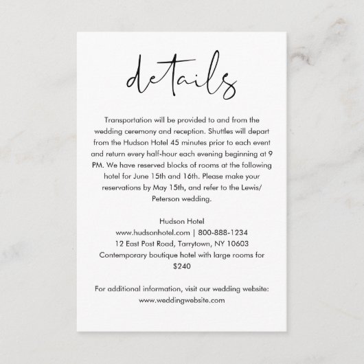 STELLAミニマル結婚リストの詳細カード， 3.5x5 エンクロージャーカード (正面)